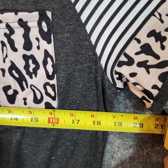 Women's Striped Leopard S/S Twisted Knot Crew Neck Gray T-Shirt Medium Summer - Picture 7 of 7